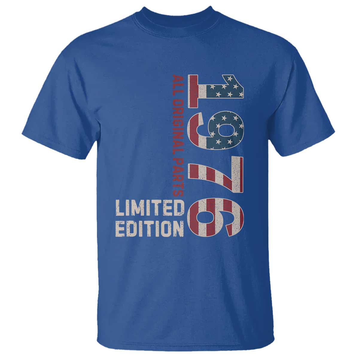 Vintage 1976 All Original Parts T Shirt Patriotic US Flag 50th Birthday Gift TS02 Royal Blue Print Your Wear