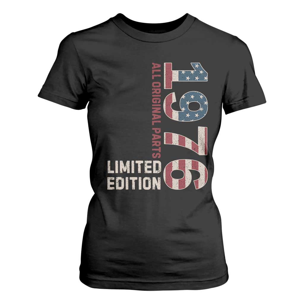 Vintage 1976 All Original Parts T Shirt For Women Patriotic US Flag 50th Birthday Gift TS02 Black Print Your Wear
