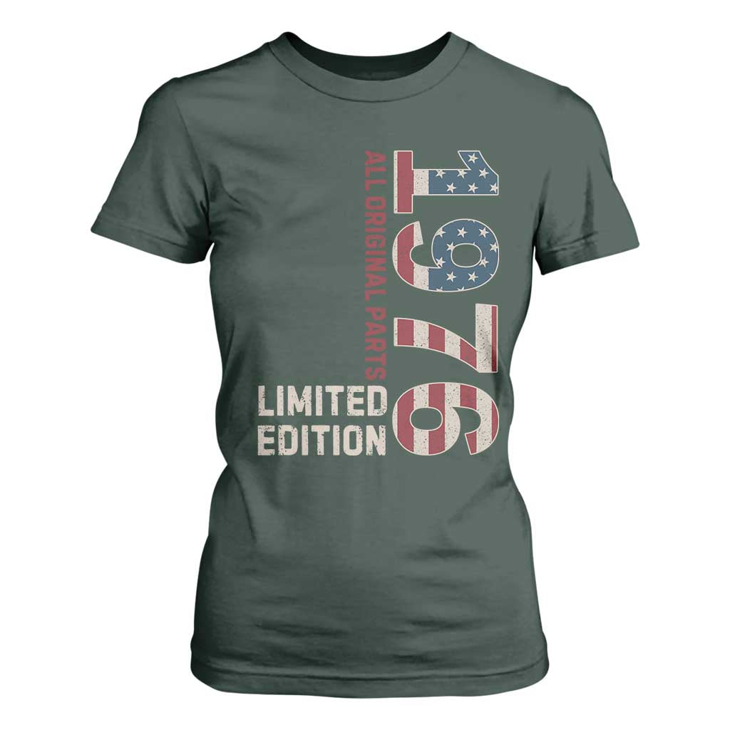 Vintage 1976 All Original Parts T Shirt For Women Patriotic US Flag 50th Birthday Gift TS02 Dark Forest Green Print Your Wear