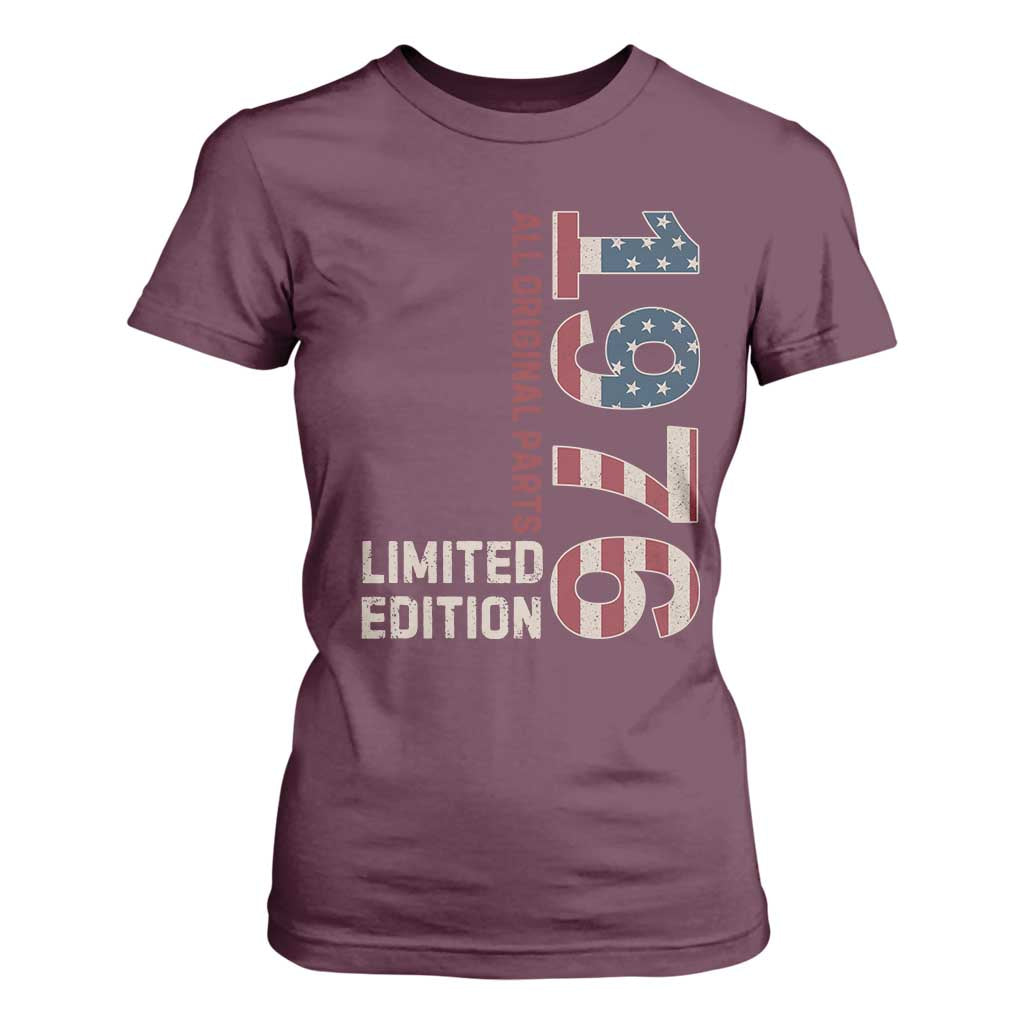 Vintage 1976 All Original Parts T Shirt For Women Patriotic US Flag 50th Birthday Gift TS02 Maroon Print Your Wear