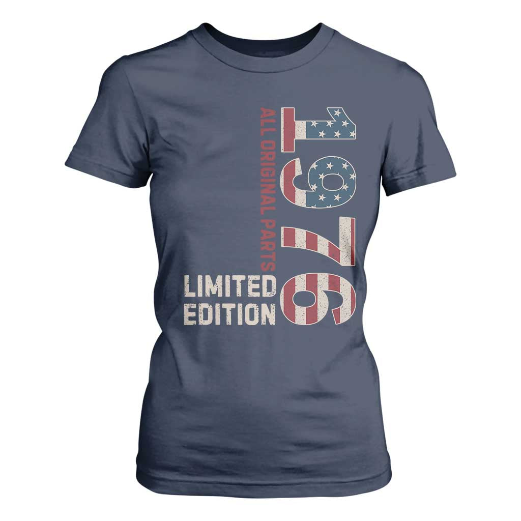 Vintage 1976 All Original Parts T Shirt For Women Patriotic US Flag 50th Birthday Gift TS02 Navy Print Your Wear