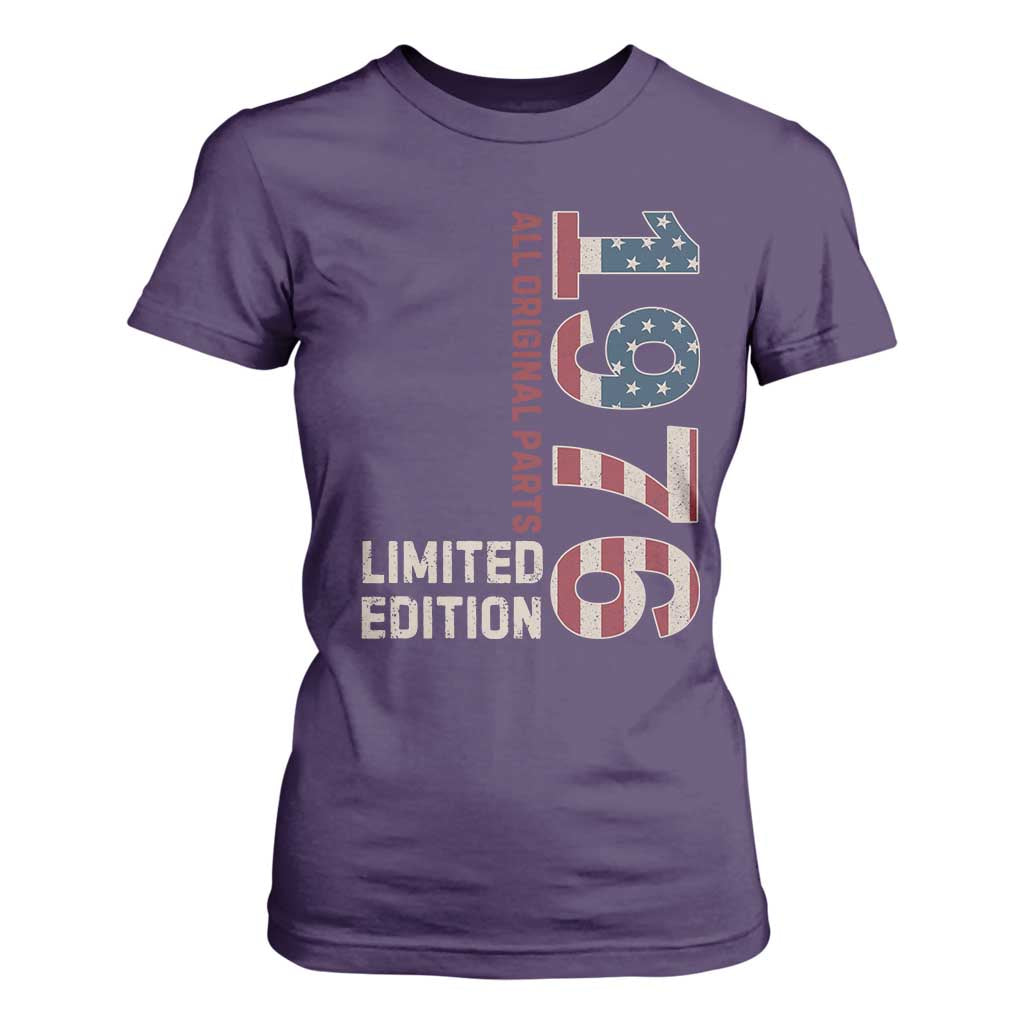 Vintage 1976 All Original Parts T Shirt For Women Patriotic US Flag 50th Birthday Gift TS02 Purple Print Your Wear