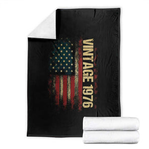 Vintage 1976 Distressed American Flag Throw Blanket Patriotic 50th Birthday Graphic