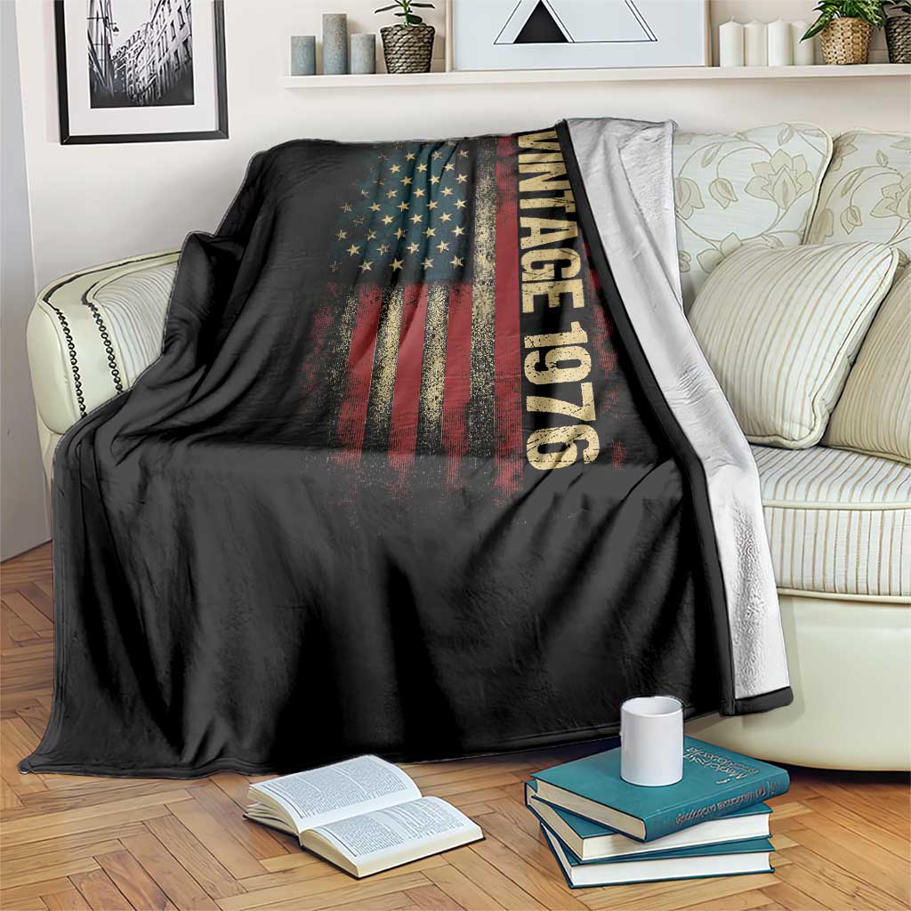 Vintage 1976 Distressed American Flag Throw Blanket Patriotic 50th Birthday Graphic