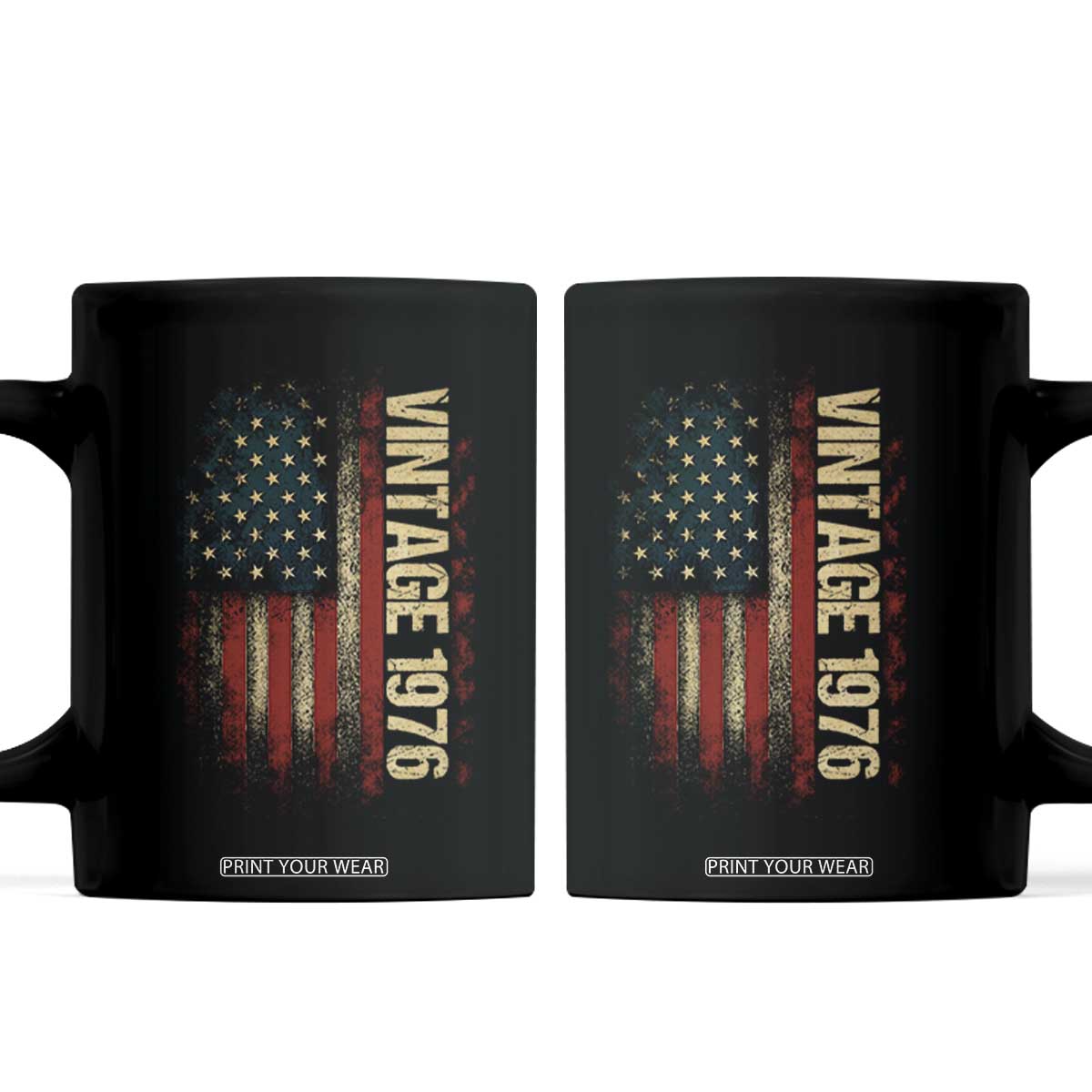 Vintage 1976 Distressed American Flag Coffee Mug Patriotic 50th Birthday Graphic