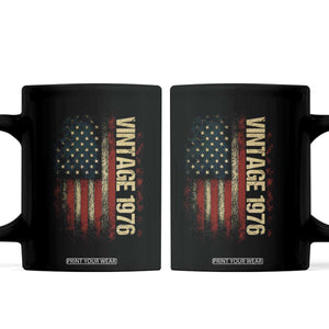 Vintage 1976 Distressed American Flag Coffee Mug Patriotic 50th Birthday Graphic