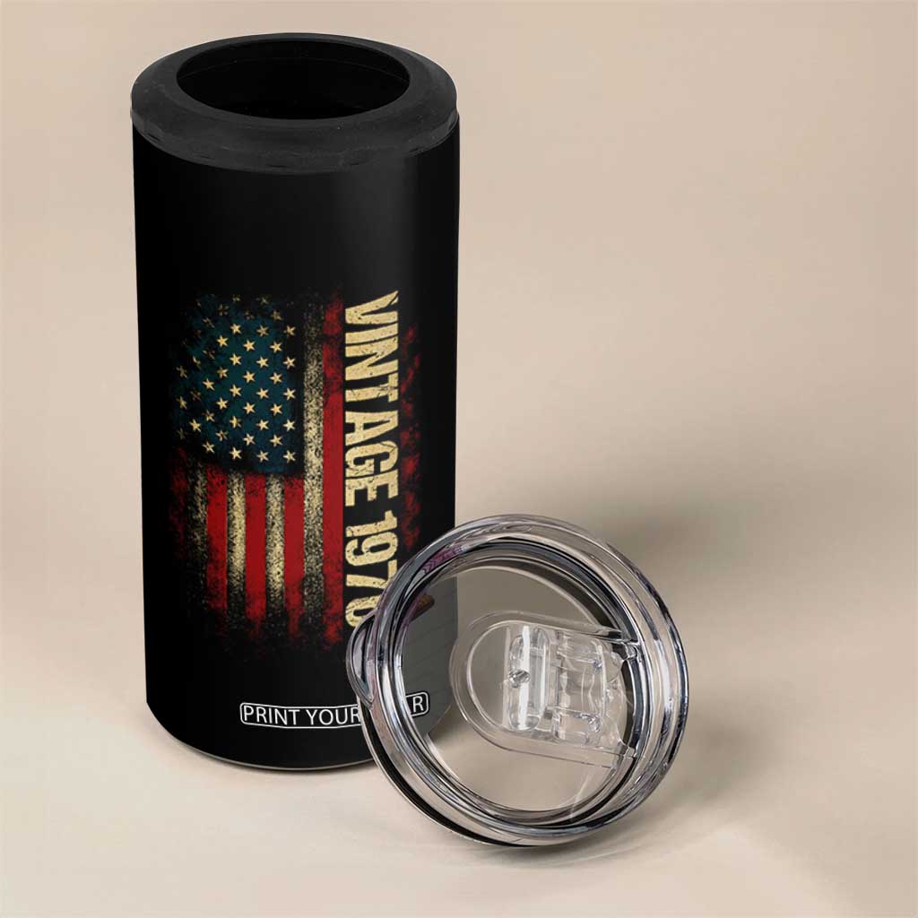 Vintage 1976 Distressed American Flag 4 in 1 Can Cooler Tumbler Patriotic 50th Birthday Graphic TS02 Print Your Wear
