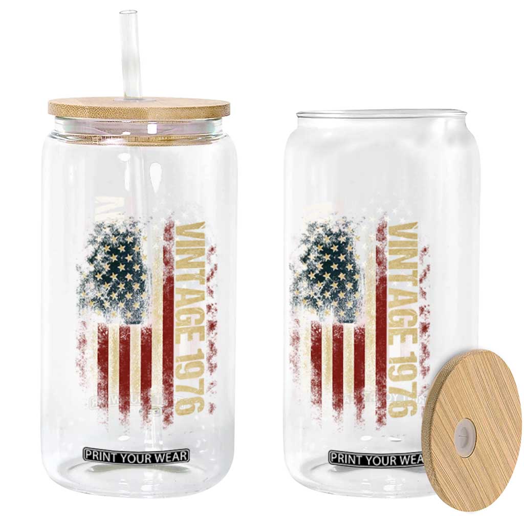 Vintage 1976 Distressed American Flag Glass Can Patriotic 50th Birthday Graphic TS02 Print Your Wear