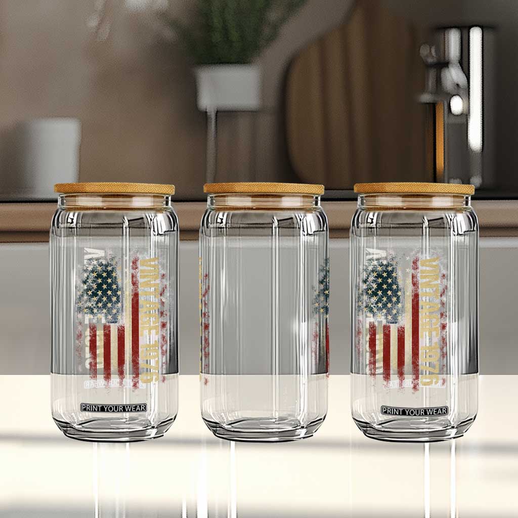 Vintage 1976 Distressed American Flag Glass Can Patriotic 50th Birthday Graphic TS02 Print Your Wear