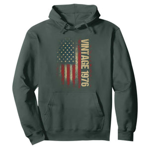 Vintage 1976 Distressed American Flag Hoodie Patriotic 50th Birthday Graphic TS02 Dark Forest Green Print Your Wear