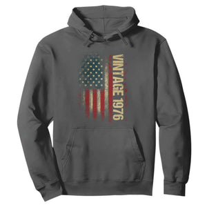 Vintage 1976 Distressed American Flag Hoodie Patriotic 50th Birthday Graphic TS02 Dark Heather Print Your Wear