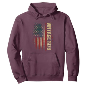 Vintage 1976 Distressed American Flag Hoodie Patriotic 50th Birthday Graphic TS02 Maroon Print Your Wear