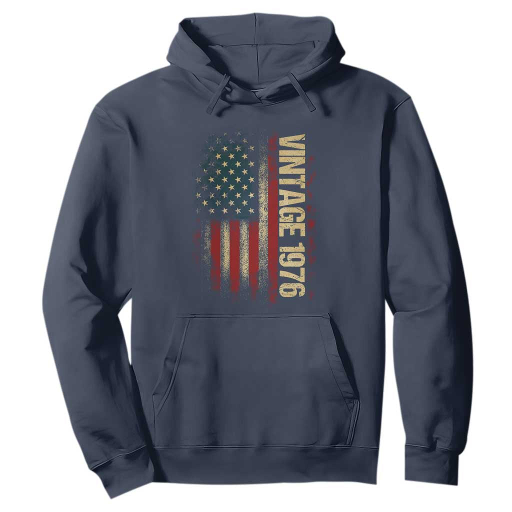 Vintage 1976 Distressed American Flag Hoodie Patriotic 50th Birthday Graphic TS02 Navy Print Your Wear