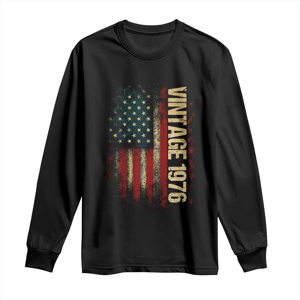 Vintage 1976 Distressed American Flag Long Sleeve Shirt Patriotic 50th Birthday Graphic TS02 Black Print Your Wear