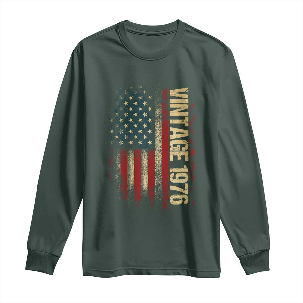 Vintage 1976 Distressed American Flag Long Sleeve Shirt Patriotic 50th Birthday Graphic TS02 Dark Forest Green Print Your Wear