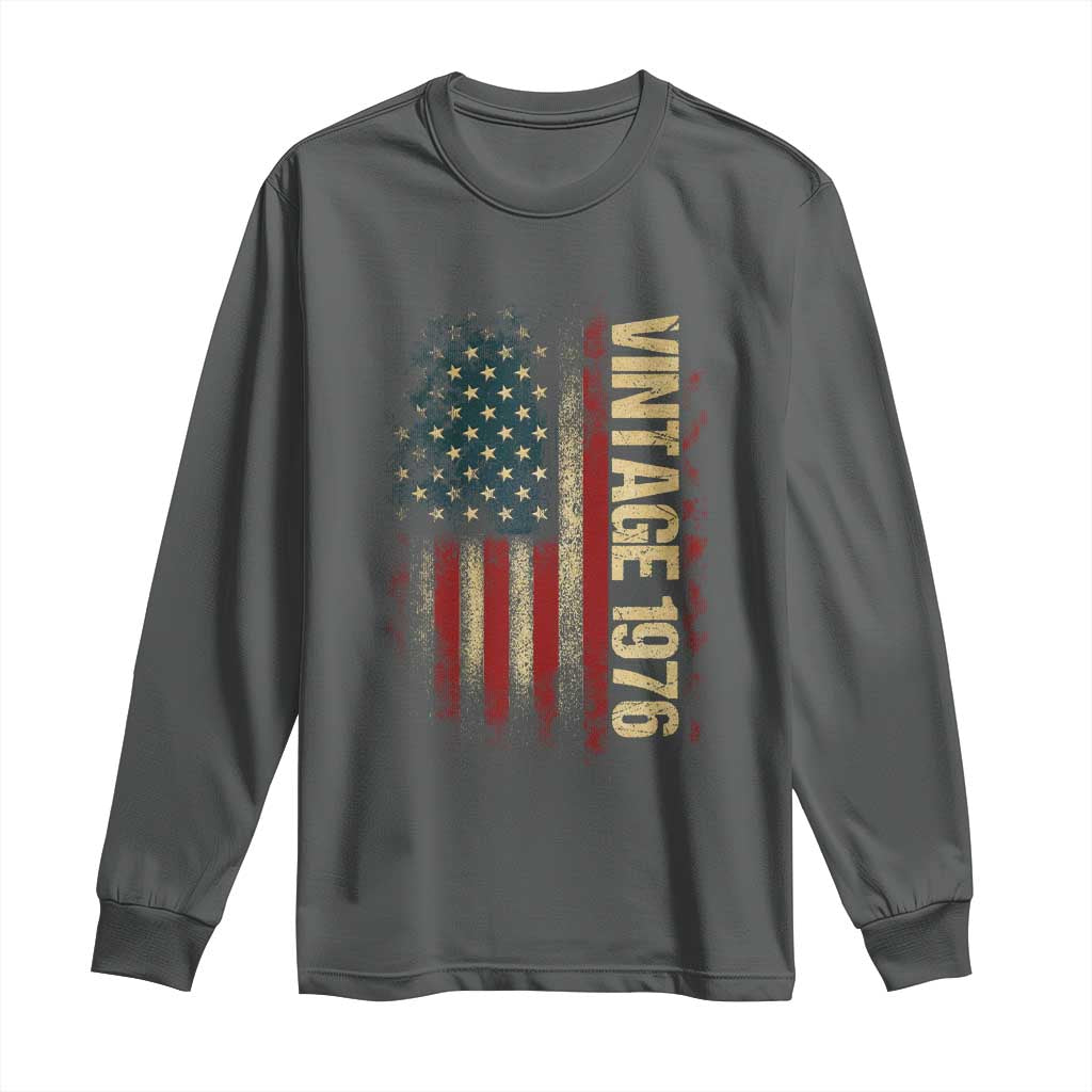 Vintage 1976 Distressed American Flag Long Sleeve Shirt Patriotic 50th Birthday Graphic TS02 Dark Heather Print Your Wear