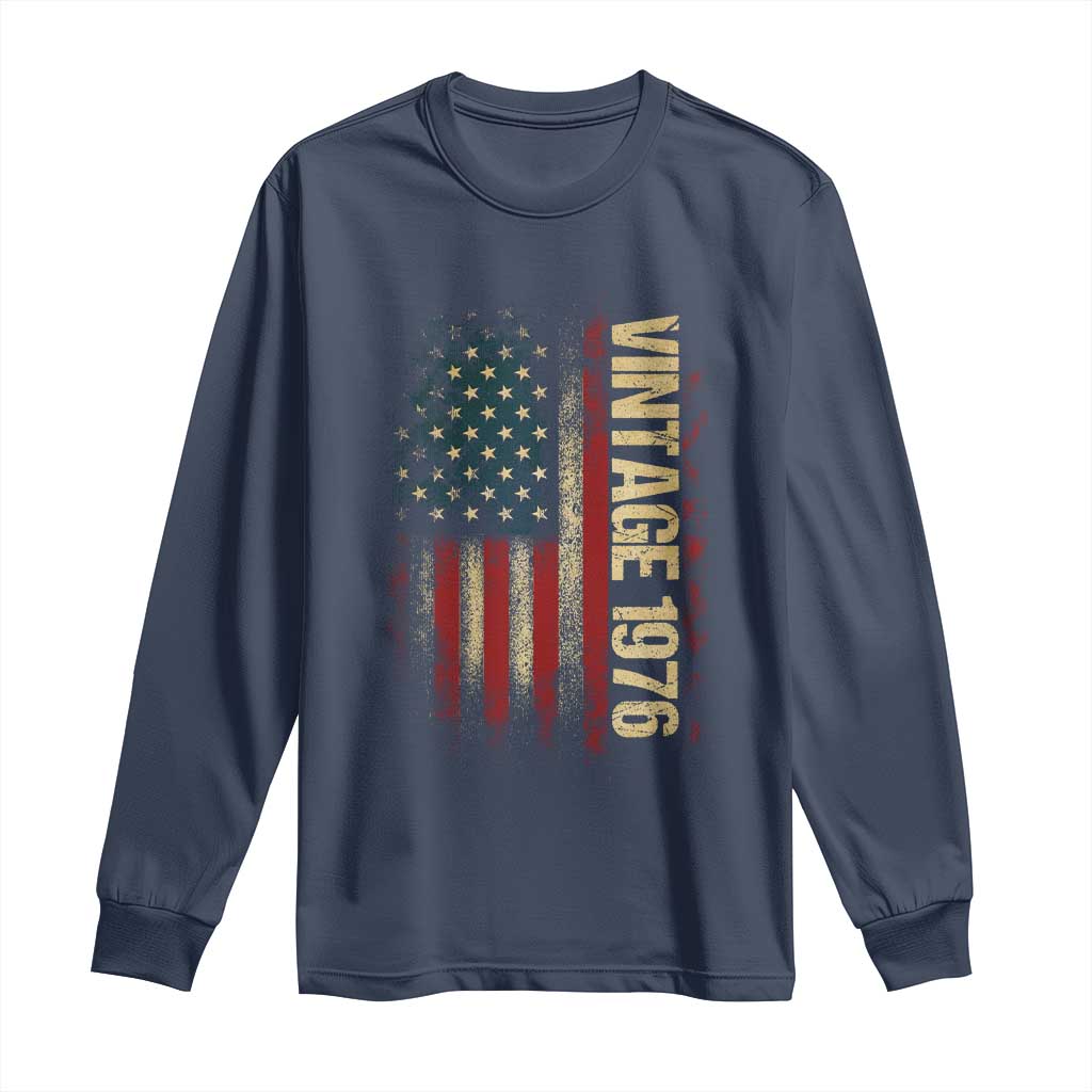 Vintage 1976 Distressed American Flag Long Sleeve Shirt Patriotic 50th Birthday Graphic TS02 Navy Print Your Wear