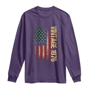 Vintage 1976 Distressed American Flag Long Sleeve Shirt Patriotic 50th Birthday Graphic TS02 Purple Print Your Wear