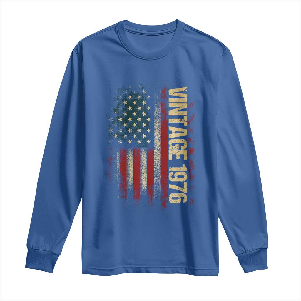 Vintage 1976 Distressed American Flag Long Sleeve Shirt Patriotic 50th Birthday Graphic TS02 Royal Blue Print Your Wear