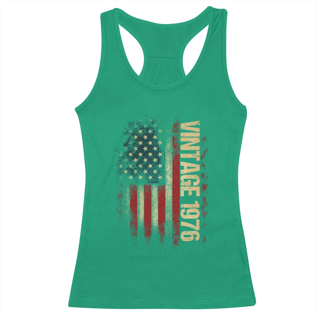 Vintage 1976 Distressed American Flag Racerback Tank Top Patriotic 50th Birthday Graphic TS02 Irish Green Print Your Wear