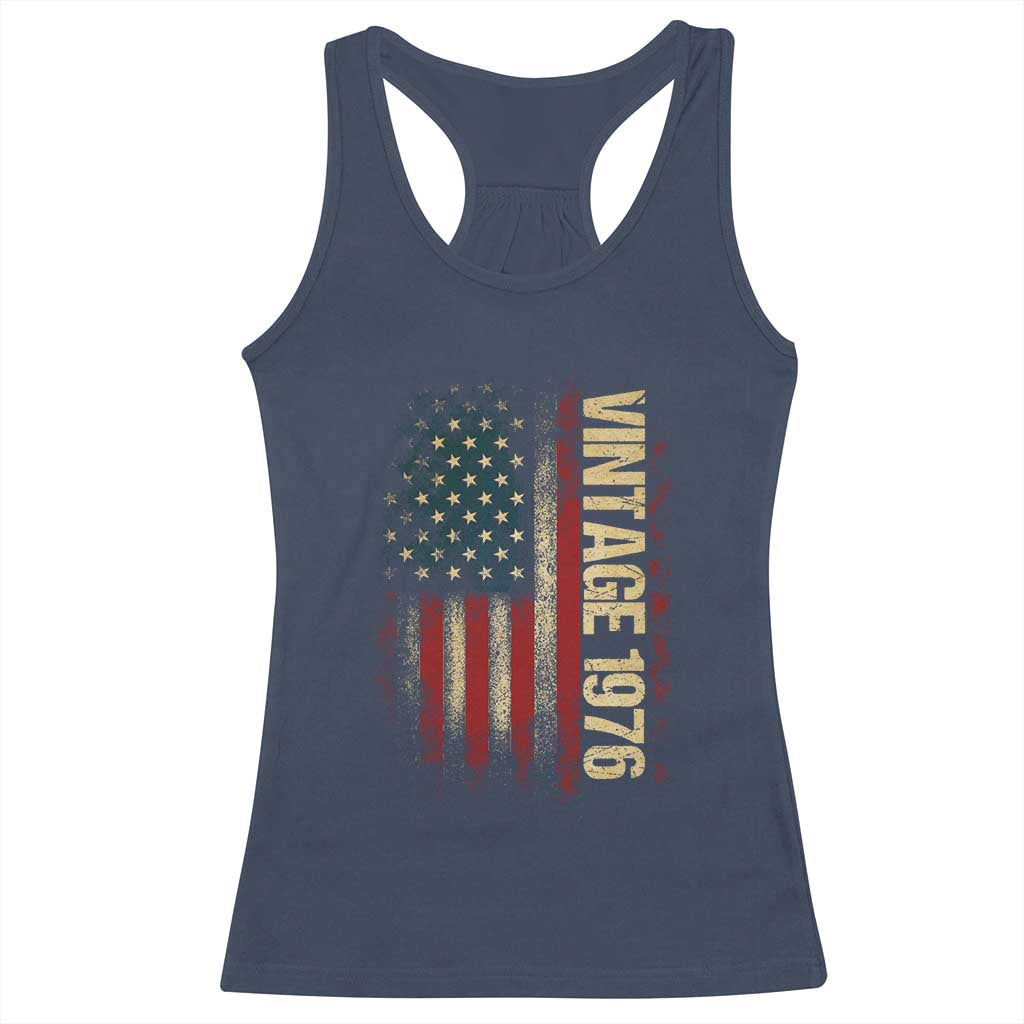 Vintage 1976 Distressed American Flag Racerback Tank Top Patriotic 50th Birthday Graphic TS02 Navy Print Your Wear