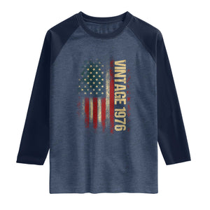 Vintage 1976 Distressed American Flag Raglan Shirt Patriotic 50th Birthday Graphic