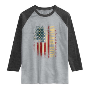 Vintage 1976 Distressed American Flag Raglan Shirt Patriotic 50th Birthday Graphic