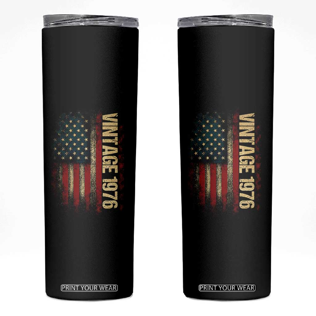 Vintage 1976 Distressed American Flag Skinny Tumbler Patriotic 50th Birthday Graphic TS02 Black Print Your Wear