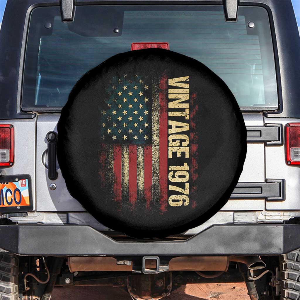 Vintage 1976 Distressed American Flag Spare Tire Cover Patriotic 50th Birthday Graphic TS02 No hole Black Print Your Wear