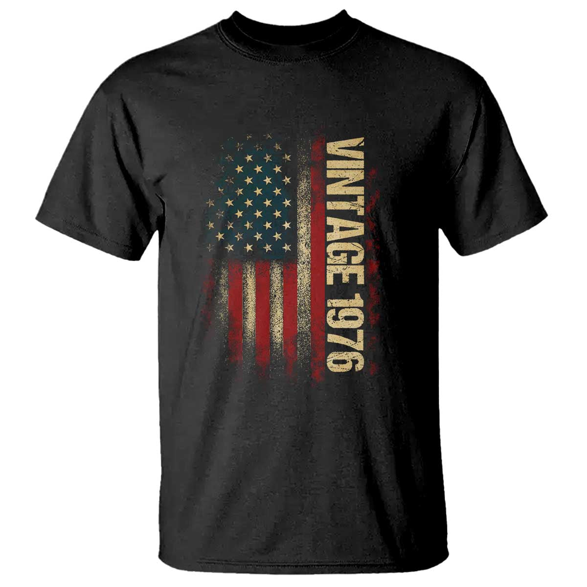 Vintage 1976 Distressed American Flag T Shirt Patriotic 50th Birthday Graphic TS02 Black Print Your Wear