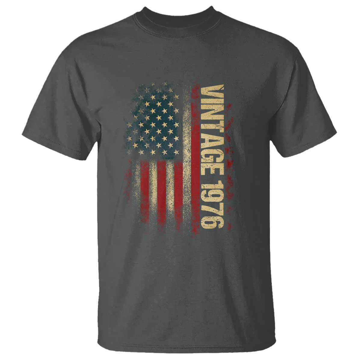 Vintage 1976 Distressed American Flag T Shirt Patriotic 50th Birthday Graphic TS02 Dark Heather Print Your Wear