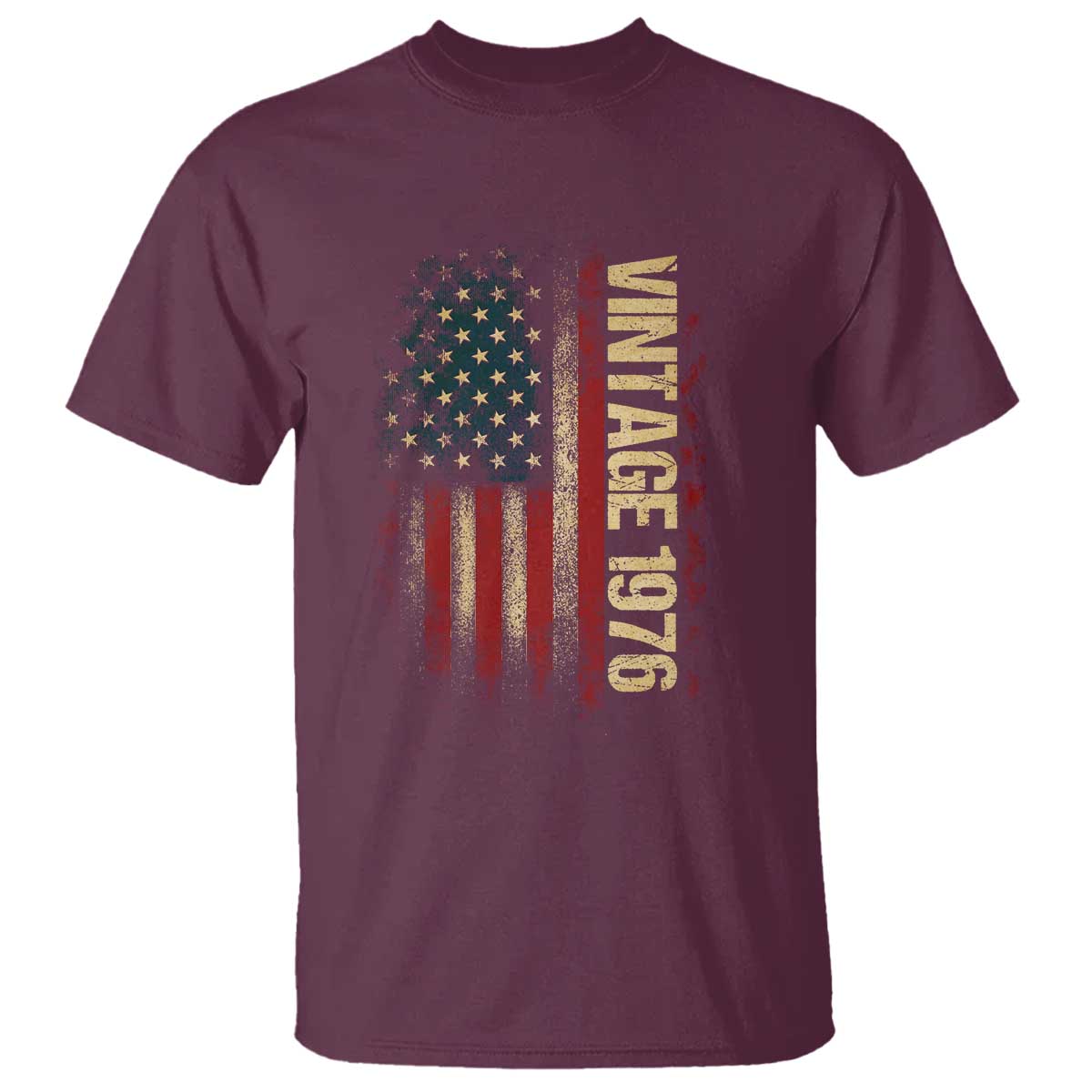 Vintage 1976 Distressed American Flag T Shirt Patriotic 50th Birthday Graphic TS02 Maroon Print Your Wear