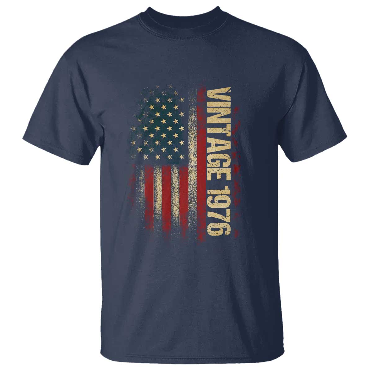 Vintage 1976 Distressed American Flag T Shirt Patriotic 50th Birthday Graphic TS02 Navy Print Your Wear