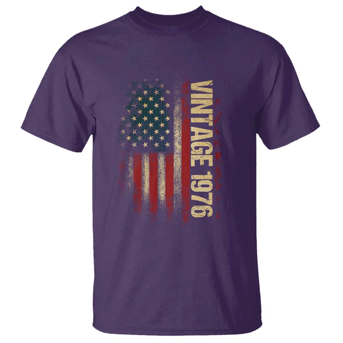 Vintage 1976 Distressed American Flag T Shirt Patriotic 50th Birthday Graphic TS02 Purple Print Your Wear