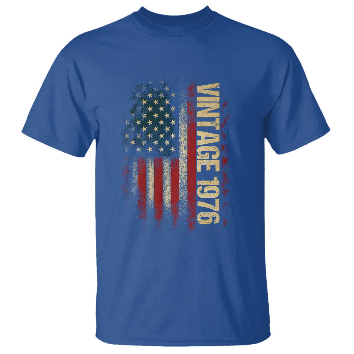 Vintage 1976 Distressed American Flag T Shirt Patriotic 50th Birthday Graphic TS02 Royal Blue Print Your Wear