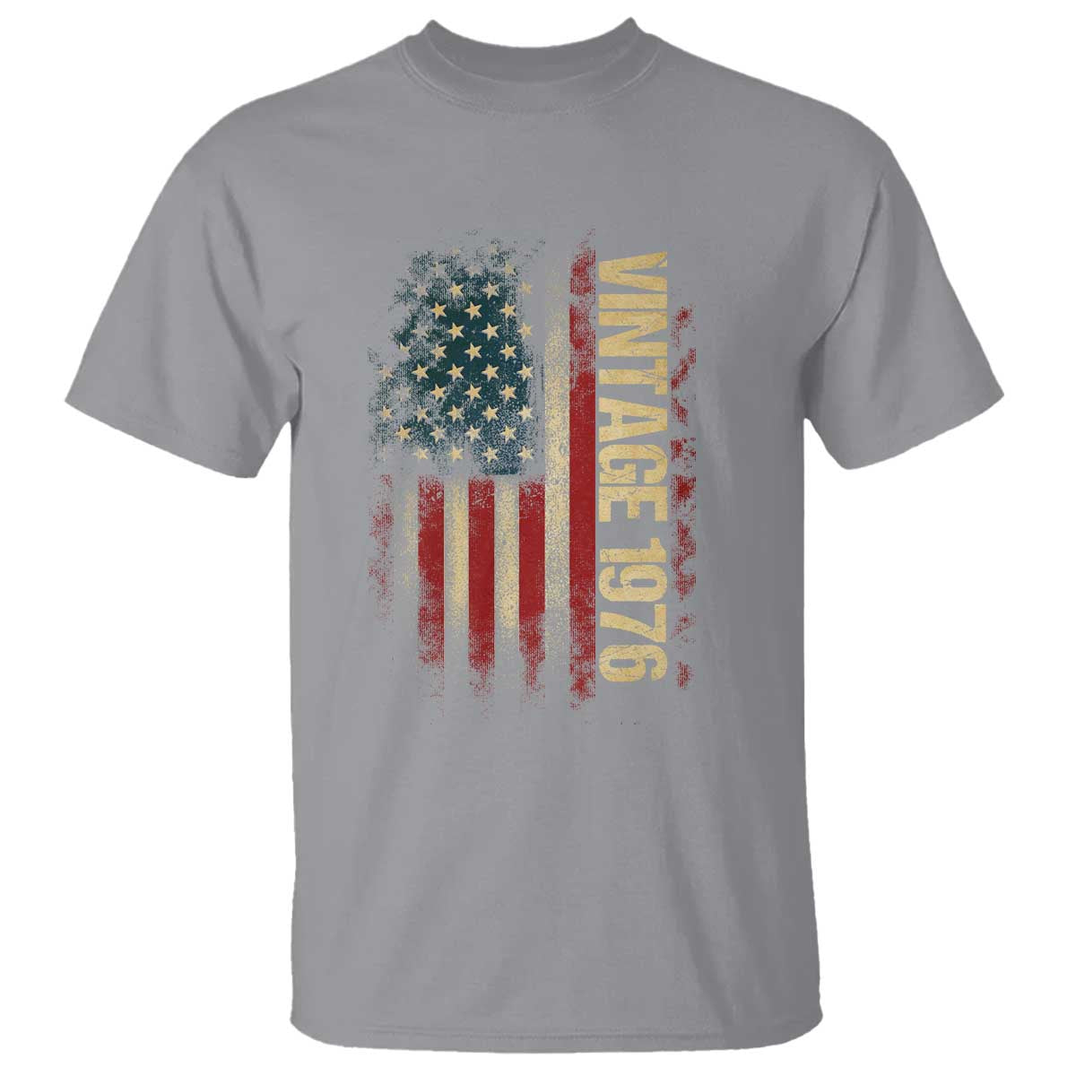 Vintage 1976 Distressed American Flag T Shirt Patriotic 50th Birthday Graphic TS02 Sport Gray Print Your Wear