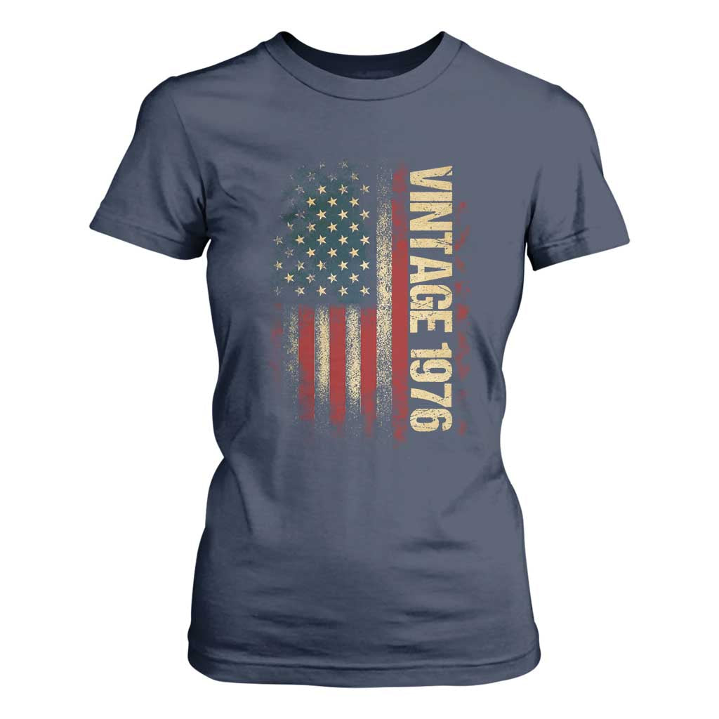 Vintage 1976 Distressed American Flag T Shirt For Women Patriotic 50th Birthday Graphic TS02 Navy Print Your Wear