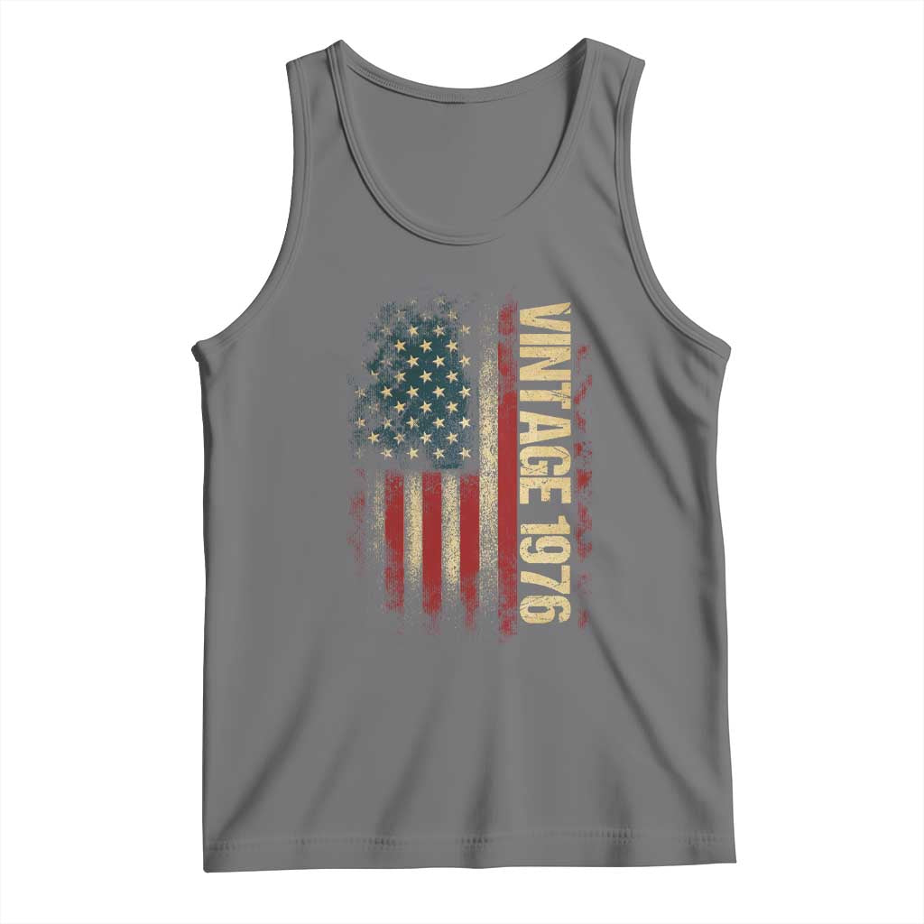 Vintage 1976 Distressed American Flag Tank Top Patriotic 50th Birthday Graphic TS02 Black Heather Print Your Wear