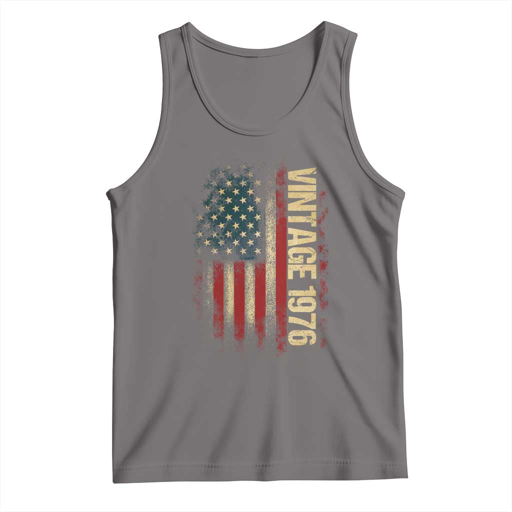Vintage 1976 Distressed American Flag Tank Top Patriotic 50th Birthday Graphic TS02 Deep Heather Print Your Wear