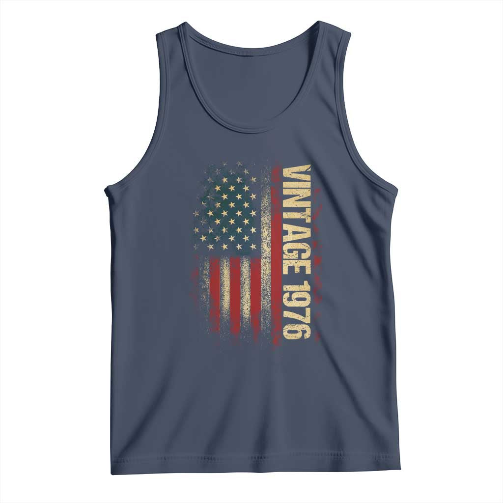 Vintage 1976 Distressed American Flag Tank Top Patriotic 50th Birthday Graphic TS02 Navy Print Your Wear