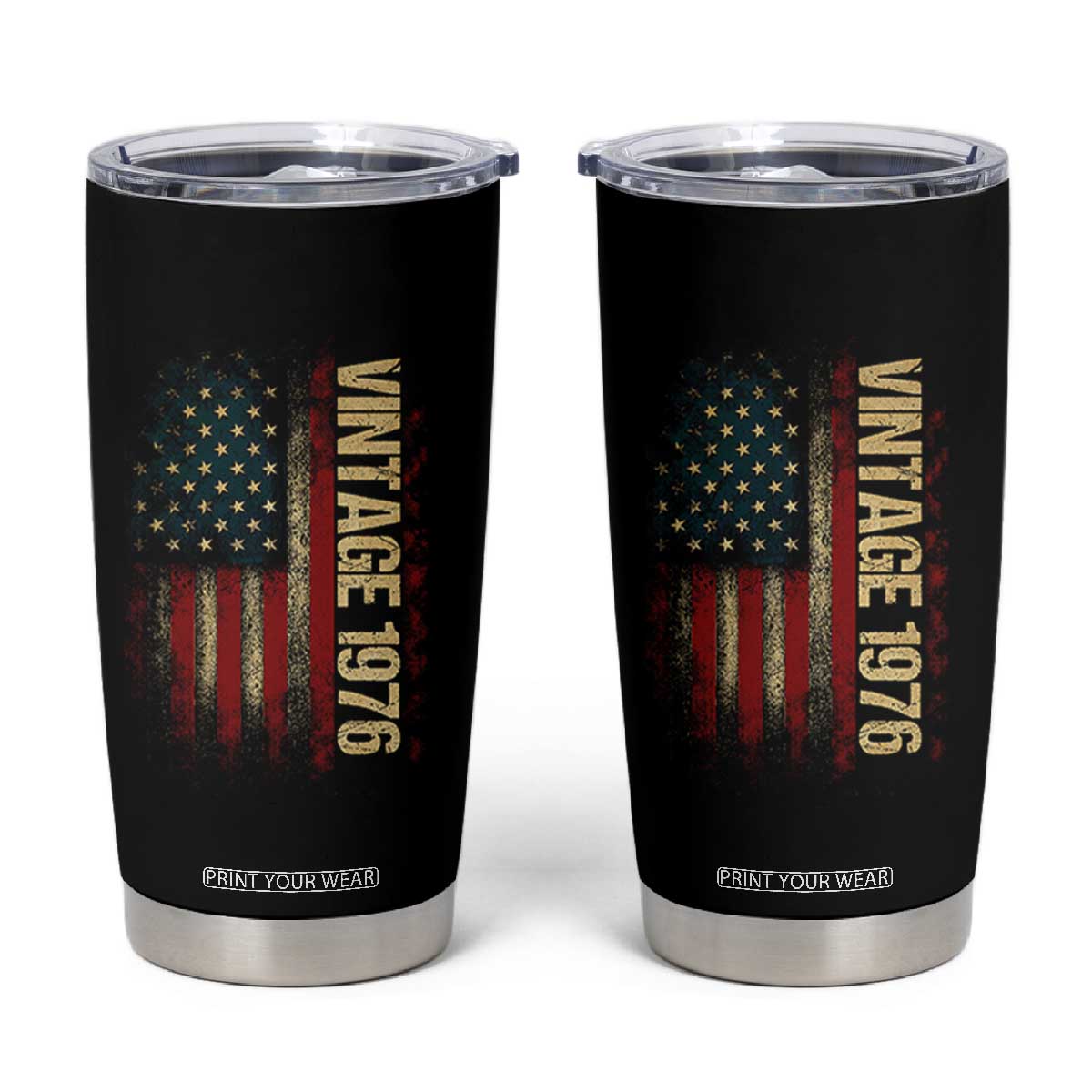 Vintage 1976 Distressed American Flag Tumbler Cup Patriotic 50th Birthday Graphic TS02 Black Print Your Wear