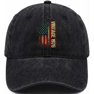 Vintage 1976 Distressed American Flag Washed Cotton Baseball Cap Patriotic 50th Birthday Graphic