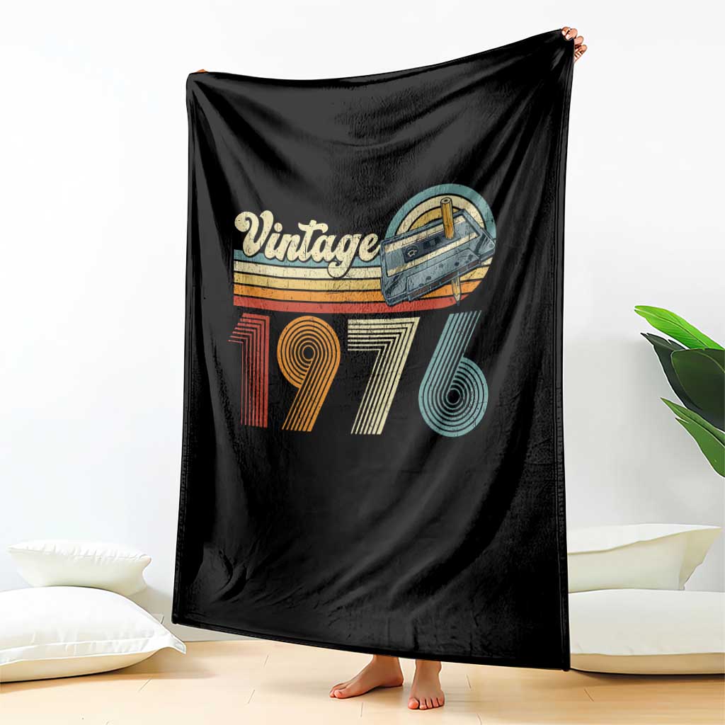 Vintage Sunset 1976 Retro Cassette Throw Blanket Mechanical Dial Tech Nostalgia 50th Birthday TS02 Print Your Wear