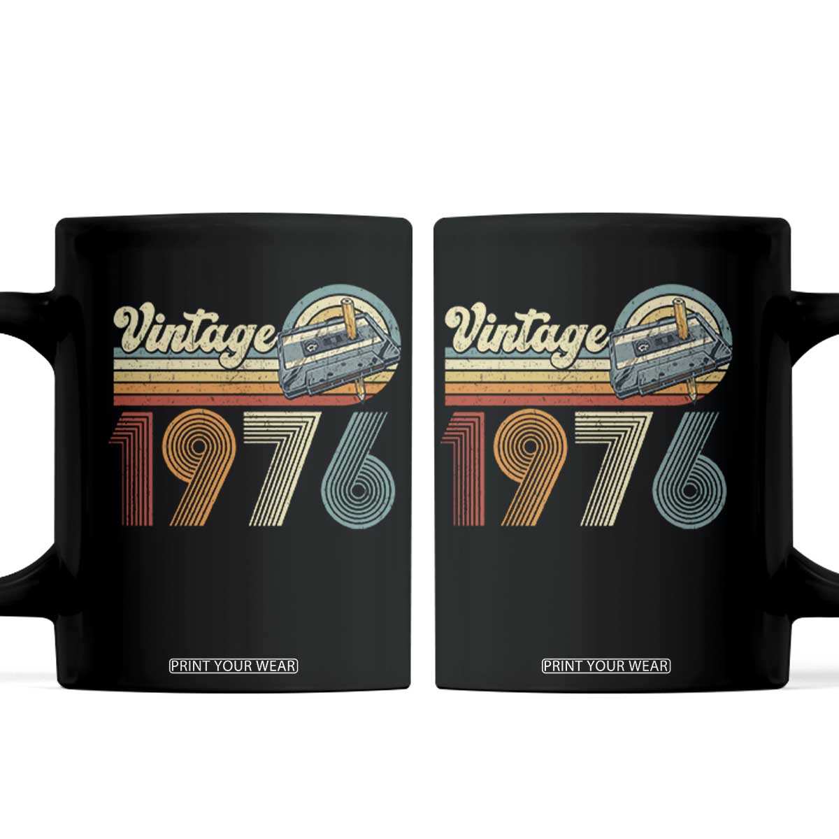 Vintage Sunset 1976 Retro Cassette Coffee Mug Mechanical Dial Tech Nostalgia 50th Birthday