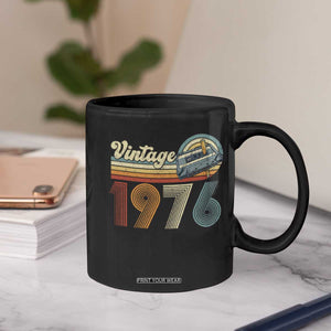 Vintage Sunset 1976 Retro Cassette Coffee Mug Mechanical Dial Tech Nostalgia 50th Birthday