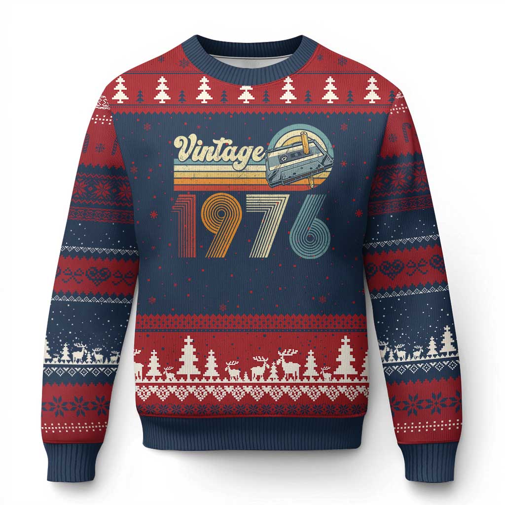 Vintage Sunset 1976 Retro Cassette Ugly Christmas Sweater Mechanical Dial Tech Nostalgia 50th Birthday TS02 Navy Red Print Your Wear
