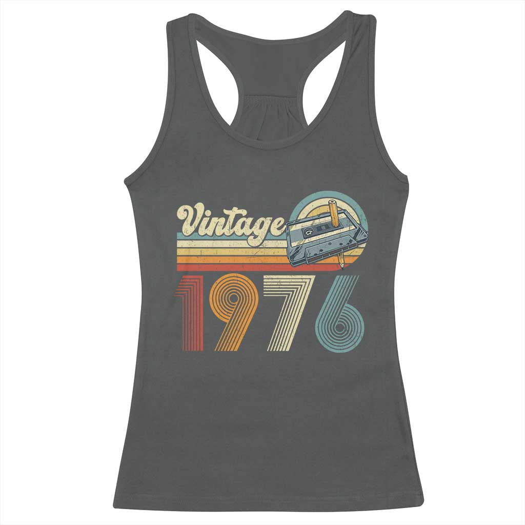 Vintage Sunset 1976 Retro Cassette Racerback Tank Top Mechanical Dial Tech Nostalgia 50th Birthday