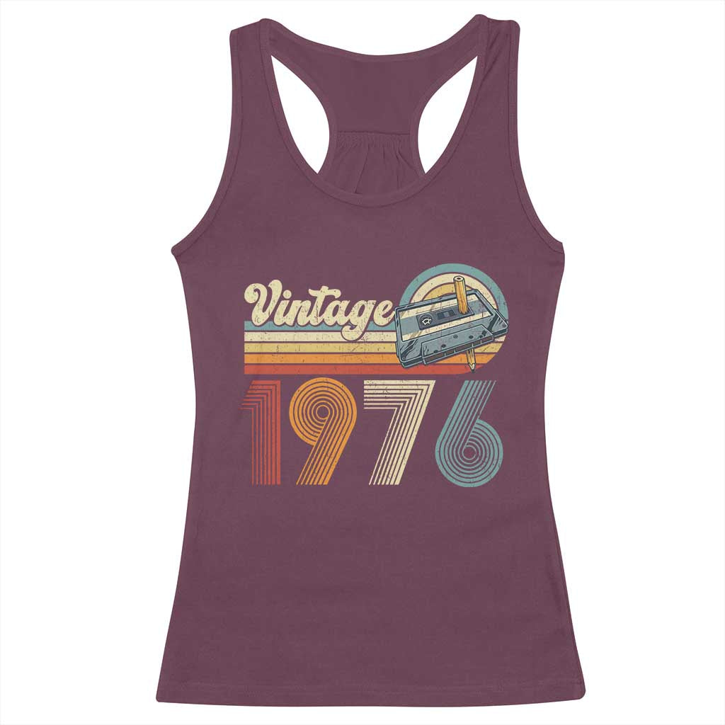 Vintage Sunset 1976 Retro Cassette Racerback Tank Top Mechanical Dial Tech Nostalgia 50th Birthday