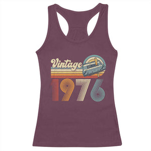 Vintage Sunset 1976 Retro Cassette Racerback Tank Top Mechanical Dial Tech Nostalgia 50th Birthday