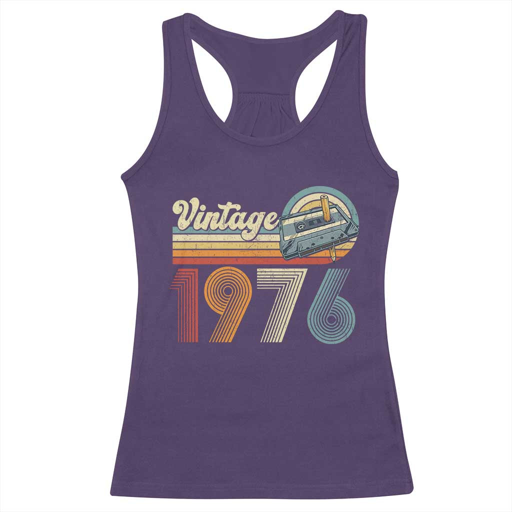 Vintage Sunset 1976 Retro Cassette Racerback Tank Top Mechanical Dial Tech Nostalgia 50th Birthday